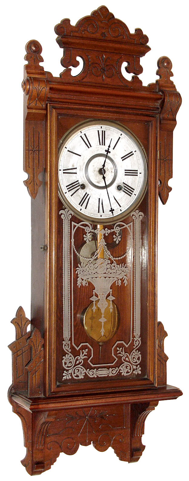 William L. Gilbert Clock Co., Winsted, Conn., "Thespian", 8 day, time and strike, wall clock, c1910. — Antique Clocks Price Guide