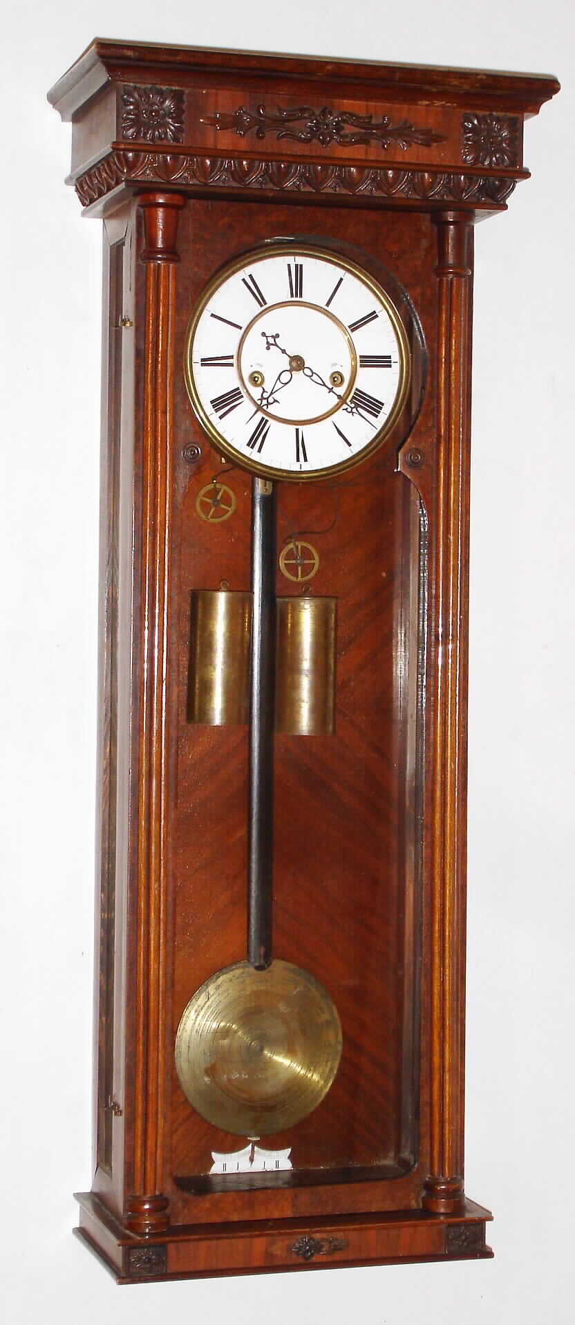 Vienna Regulator, unsigned 2-weight walnut time and strike wall clock, c1900 — Antique Clocks Price Guide