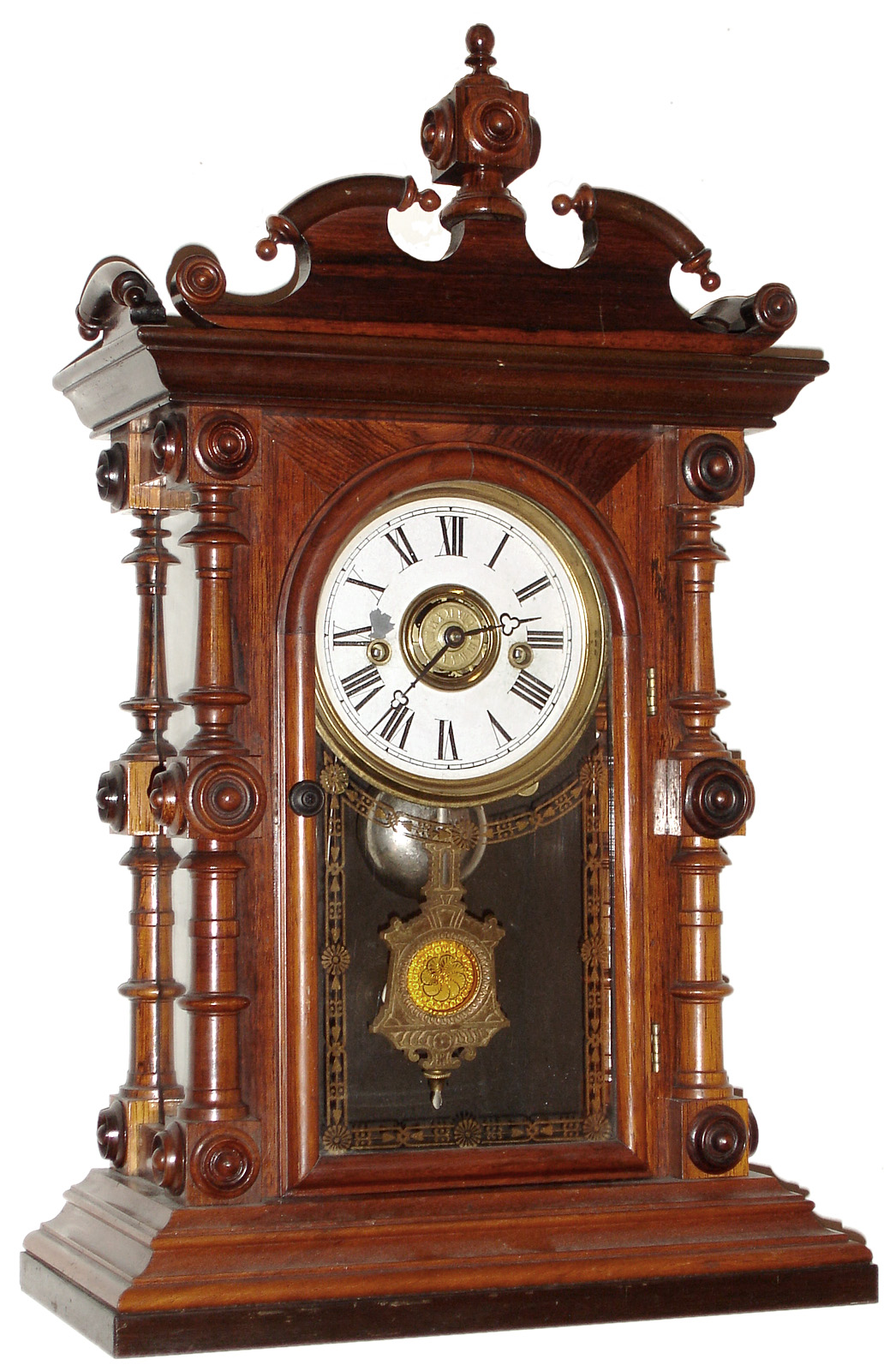 Welch, Spring and Co., Forestville, Conn., "Cary, V.P.", 8 day, time and strike/alarm rosewood mantel clock, c1880 — Antique Clocks Price Guide