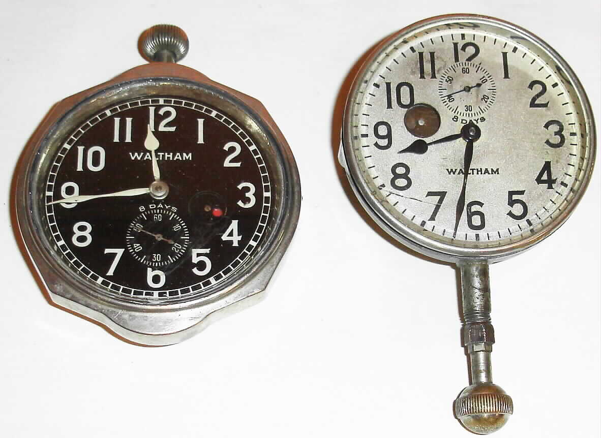 Clocks- 2 (Two) Waltham Watch Co. 37-size 7 jewel 8 day car clocks, c1915 — Antique Clocks Price Guide