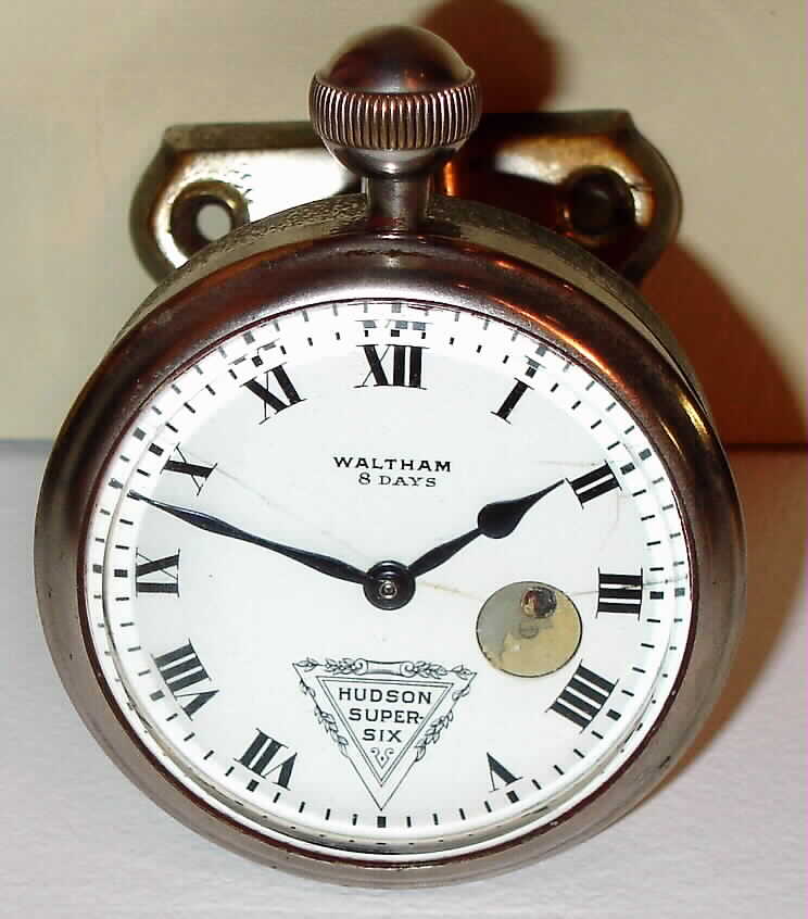 Waltham Watch Co. / Hudson Super Six 8 day 37 size 7 jewel dashboard car clock, 1920 — Antique Clocks Price Guide