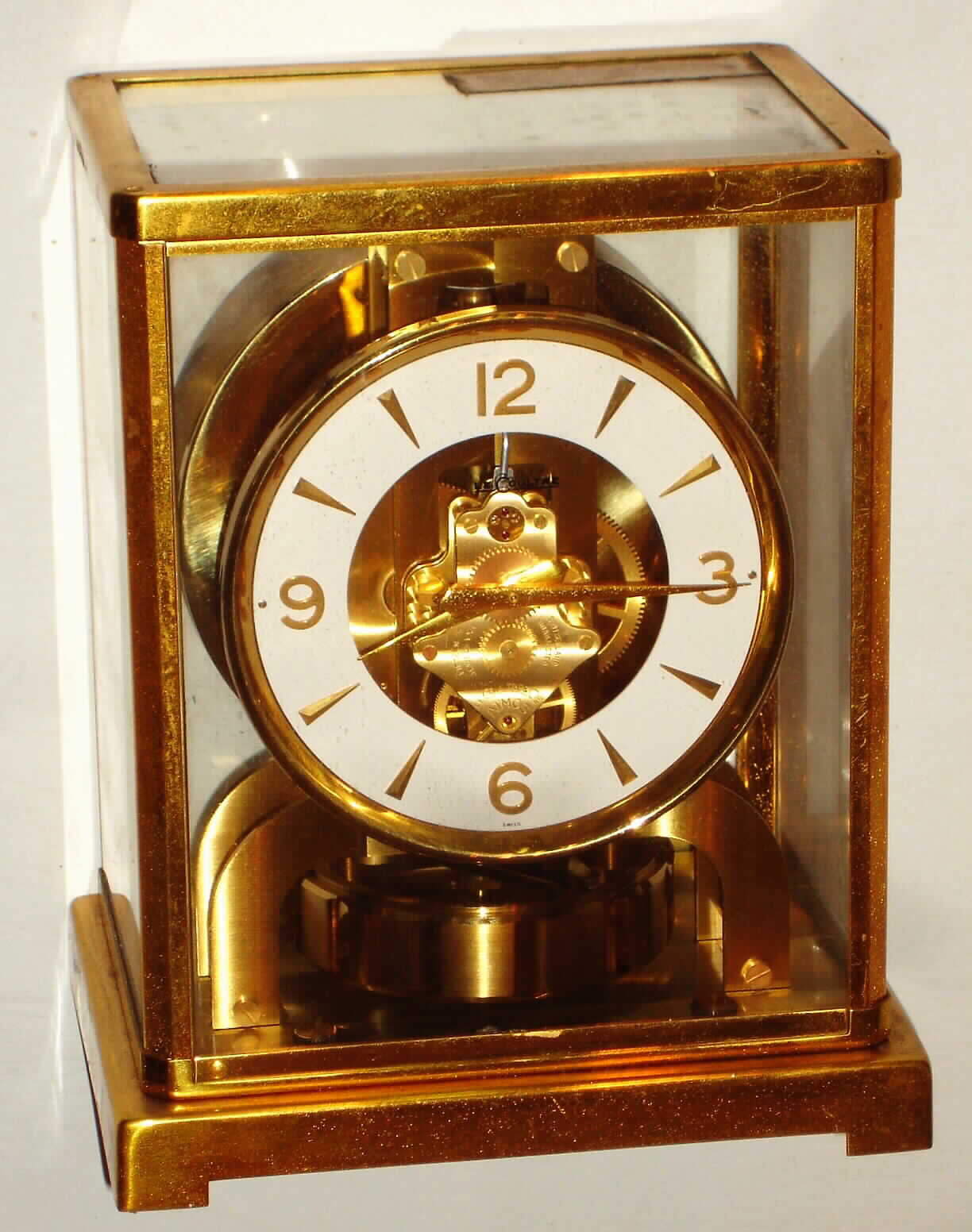 LeCoultre "Atmos" Swiss 15 jewel brass and glass mantel clock, c1955 — Antique Clocks Price Guide