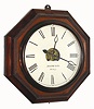 Atkins Clock Co., Bristol, Conn, 30 day, Wagon Spring wall timepiece, a large octagonal case with rosewood veneer and ripple molding accents, and with an old repair label from C R Smith and Son, corner Market and 18th St, Philadelphia, label showing repair on March 6, 1891, and perhaps the original sale in 1862, c1860