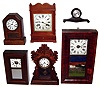 Clocks- 6 (Six) mantel and shelf clocks: includes Welch 8 day OG, Gilbert miniature OG, Ingraham kitchen, Seth Thomas miniature rear wind tambour, and two modern reproductions