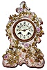 French market, multicolor porcelain 8 day time and strike mantel clock, with applied 3-dimensional flowers, c1890