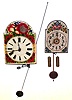 Clocks- 2 (Two) German Black Forest 30 hour weight driven bell strike wag-on-walls, painted shield dials, larger is 19th century, smaller is 20th