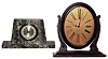 Clocks- 3 (Three) small clocks: Waltham 8 day mahogany, Mercedes German green marble 30 hour, and unsigned carved and painted wood 30 hour wall clock, 20th century