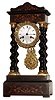 French Empire inlaid wood 8 day time and strike portico clock, c1880