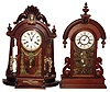 Clocks- 2 (Two) wood 8 day time and strike parlor clocks, 1 reproduction mirror-side and 1 old New Haven