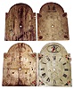 Tall case dials- 13 arch top: 4 are wood, 9 are painted iron, 1 has moon dial, all from first half 19th century