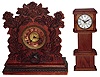 Clocks- 2 (Two) oak mantel: Gilbert Clock Co. 8 day time and strike cabinet, c1895; Foster Campos plug in miniature long case later 20th century