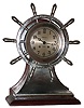 Chelsea Clock Co., Boston, Mass., "Mariner" 6" dial Yacht Wheel nickel plate and mahogany stand 8 day ship's bells marine clock, 1914