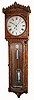Seth Thomas Clock Co., Thomaston, Conn, "REGULATOR No. 10", wall hanging jeweler's regulator, 8 day, weight driven mov't, w/ silvered dial, center sweep seconds hand and walnut case with burled appliques, from the collection of Bob Wasserman of Milanville, PA, c1886