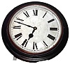 English round dial clock, 8 day, time only, spring driven fusee movement, winds and sets from rear of case, in cast iron case with 18" painted metal dial, c1875
