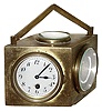 Charles Hour, French desk clock, thermometer, barometer and compass set with 8day, time only, spring driven movement in a diamond shaped brass case with triangular handle, c1920