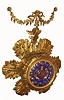 Le Roy and Fils Paris, French wall clock, 8 day, time and strike, spring driven movement in a gilded brass case with decorative ribbon and floral castings adornments to bracket. The ornate multicolor enamel dial has raised bulbous numerals and Le Roy signature with address, c1880