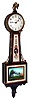 Waltham Clock Co., Waltham, Mass., "Banjo" wall time piece, 8 day, time only, weight driven movement in cross banded mahogany case with painted metal dial and reverse painted Mt. Vernon tablets, c1930
