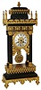 French, Empire 4-pillar, 8 day, time and strike, patinated bronze and ormolu, Gothic style mantel clock, c1880