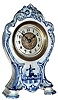Ansonia Clock Co., 30 hour, lever movement timepiece in a Royal Bonn delft style porcelain case, c1900
