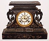 Ansonia Clock Co., New York, "Rosalind" enameled iron 8 day time and strike mantel clock, c1904