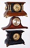 Clocks- 3 (Three) Connecticut Mantel Clocks, 8 day time and strike: one black Ingraham, one stained wood Ingraham, one Sessions tambour