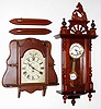 Clocks- 2 (Two) Wall Clock Reproductions 8 day: DEA R/A striker with large crest; New England time only with shelves and sconces