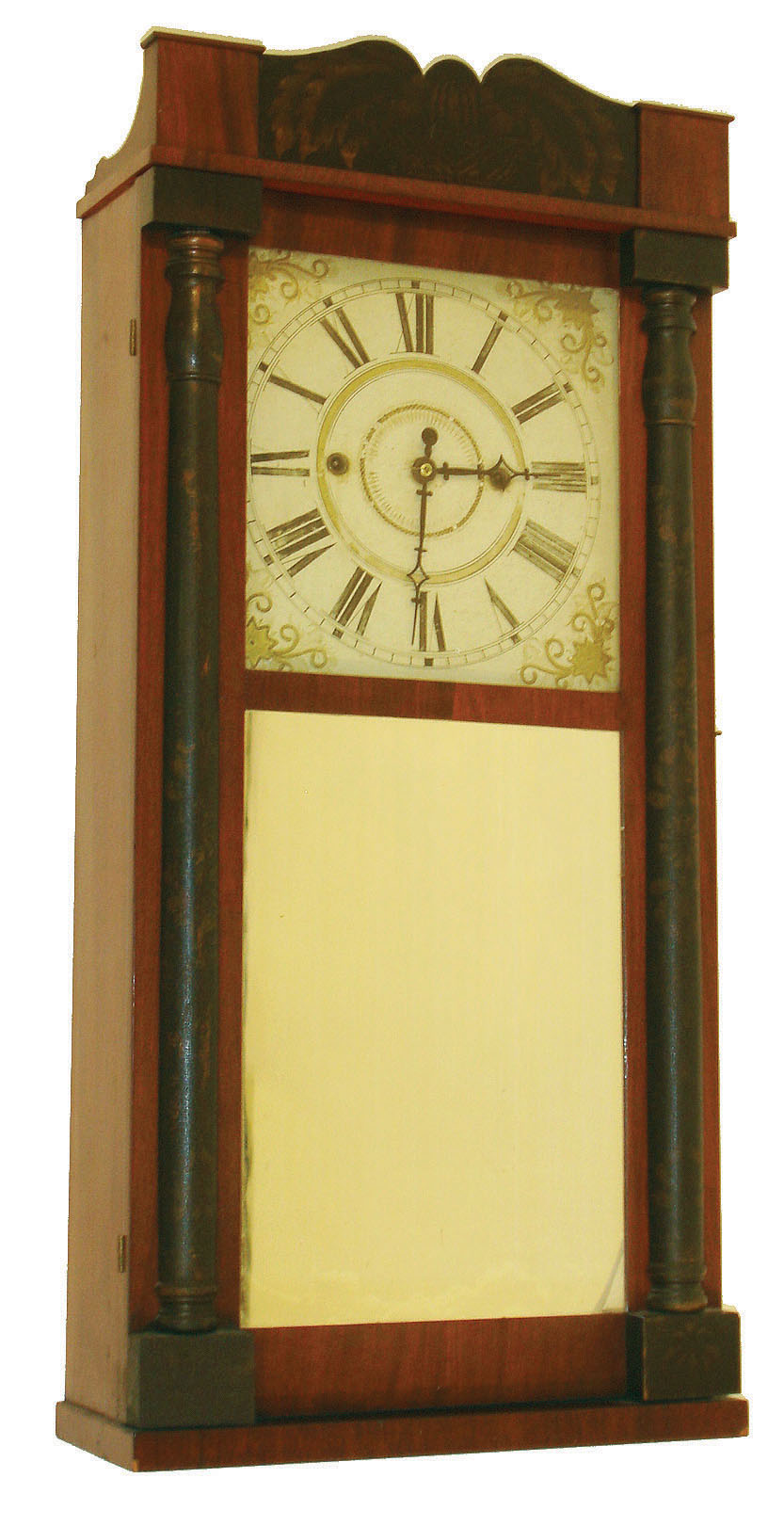 Burr &amp; Chittenden, Lexington, Mass., 30 hour, time and strike weight wood movement (groaner) half column &amp; splat shelf clock, c1835 — Antique Clocks Price Guide