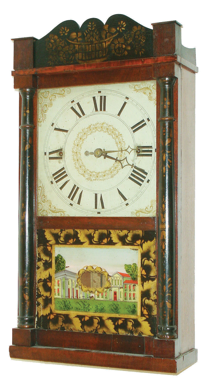 Norris North, Torrington, Conn., 30 hour, weight wood movement half column and splat shelf clock, c1830 — Antique Clocks Price Guide