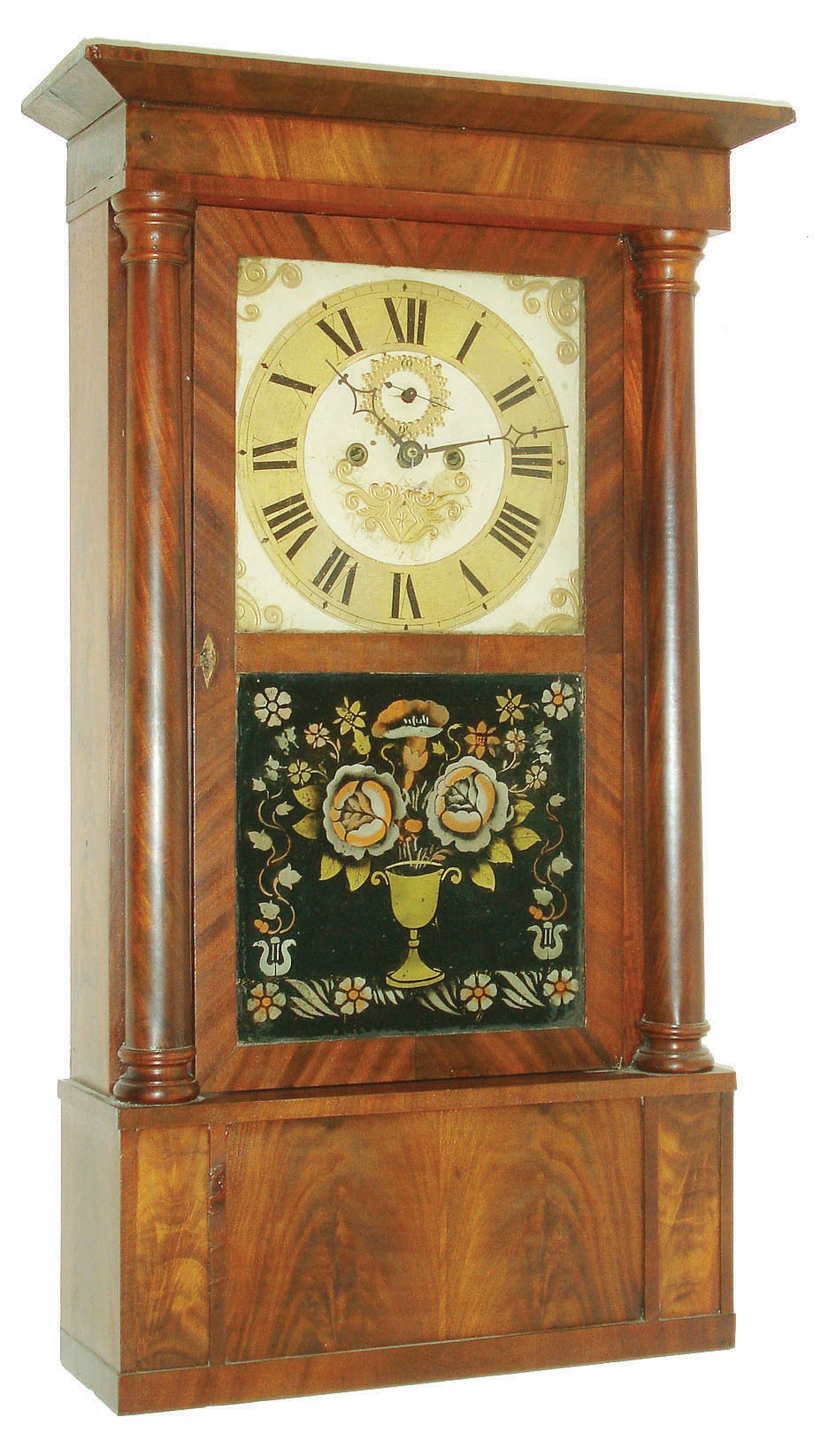 Spencer, Hotchkiss &amp; Co., Salem Bridge, Conn., 8 day, time and strike weight brass movement column and cornice shelf clock, c1835 — Antique Clocks Price Guide