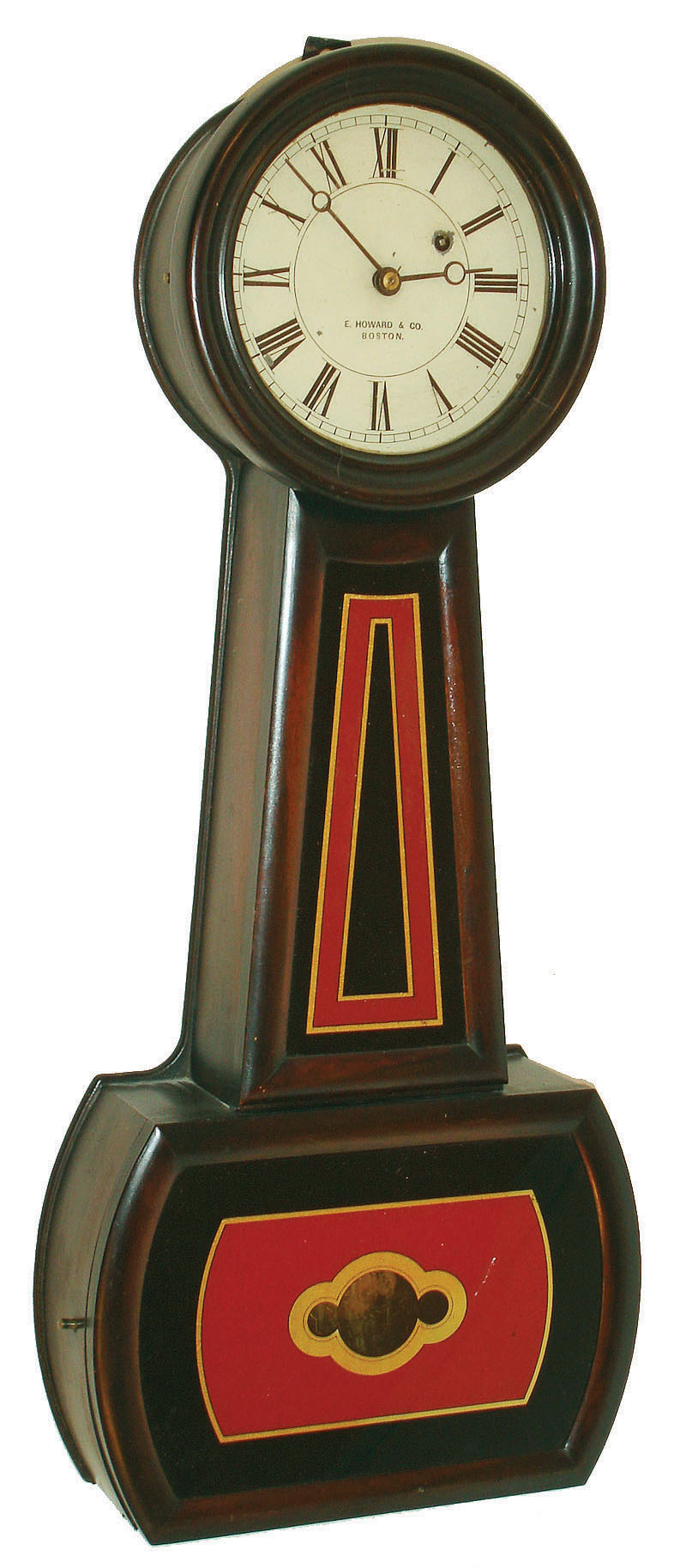 E. Howard &amp; Co., Boston, Mass., "Regulator No. 5", 8 day, weight brass movement wall clock or timepiece, c1900 — Antique Clocks Price Guide