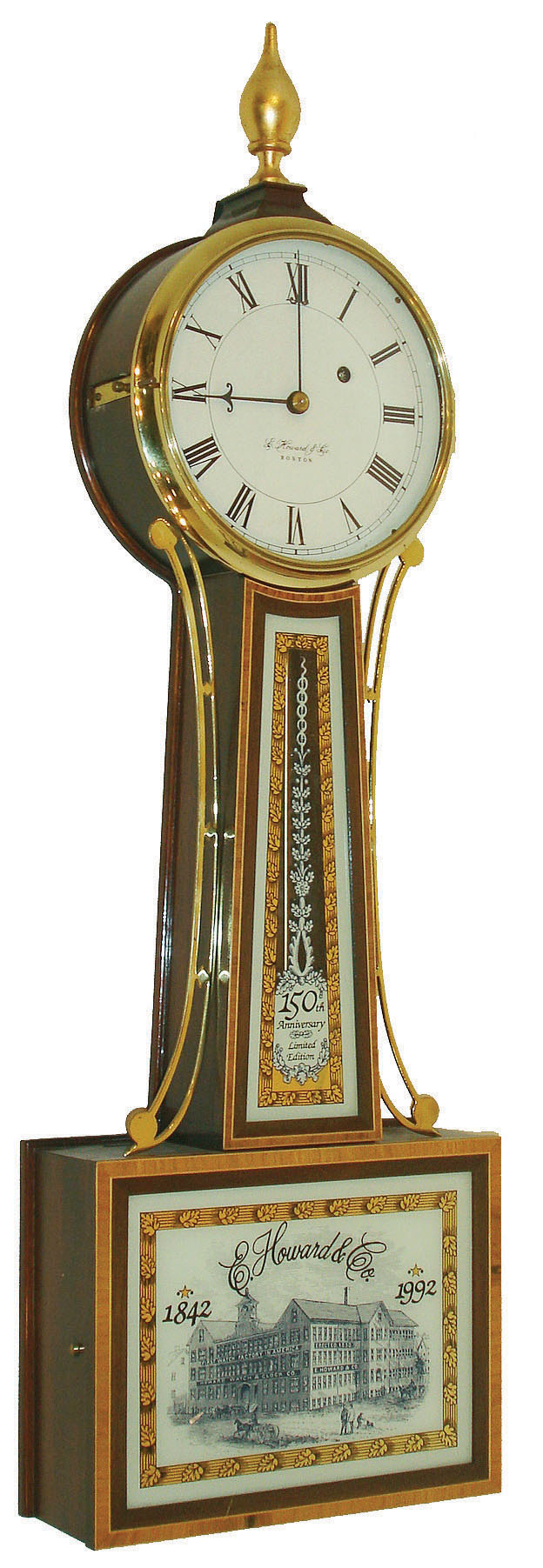 E. Howard &amp; Co., Boston, Mass., 8 day, weight brass movement patent or banjo clock or timepiece, c1992 — Antique Clocks Price Guide