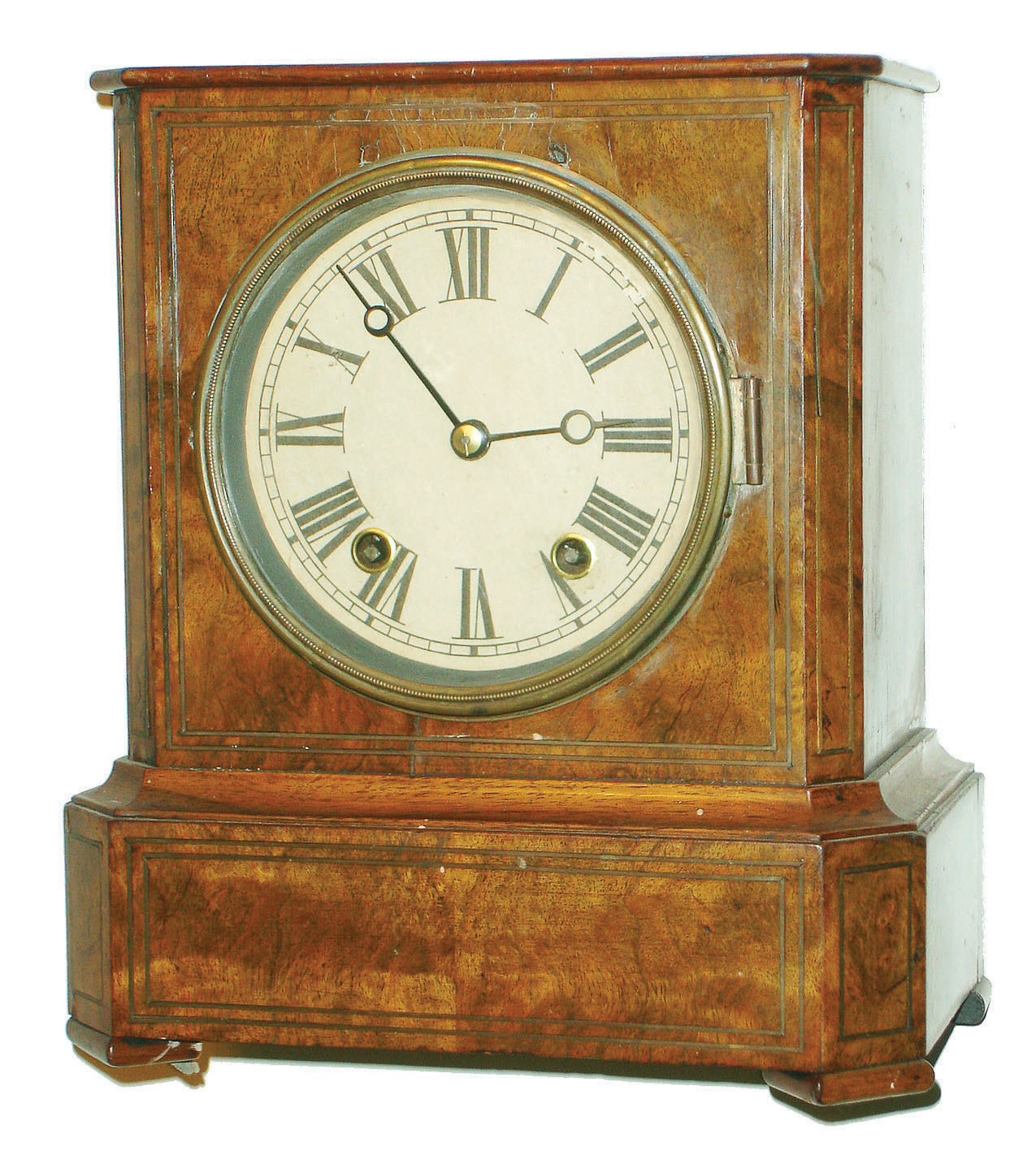 German made for the English market, well figured walnut 8 day time and strike mantel clock, c1870 — Antique Clocks Price Guide
