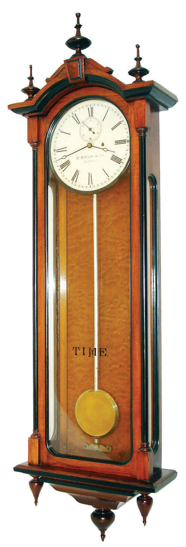 E. Howard &amp; Co., Boston, Mass., "No. 71 Regulator" wall clock, 8 days, time only, weight driven movement in a black walnut case with painted metal dial, c1875 — Antique Clocks Price Guide