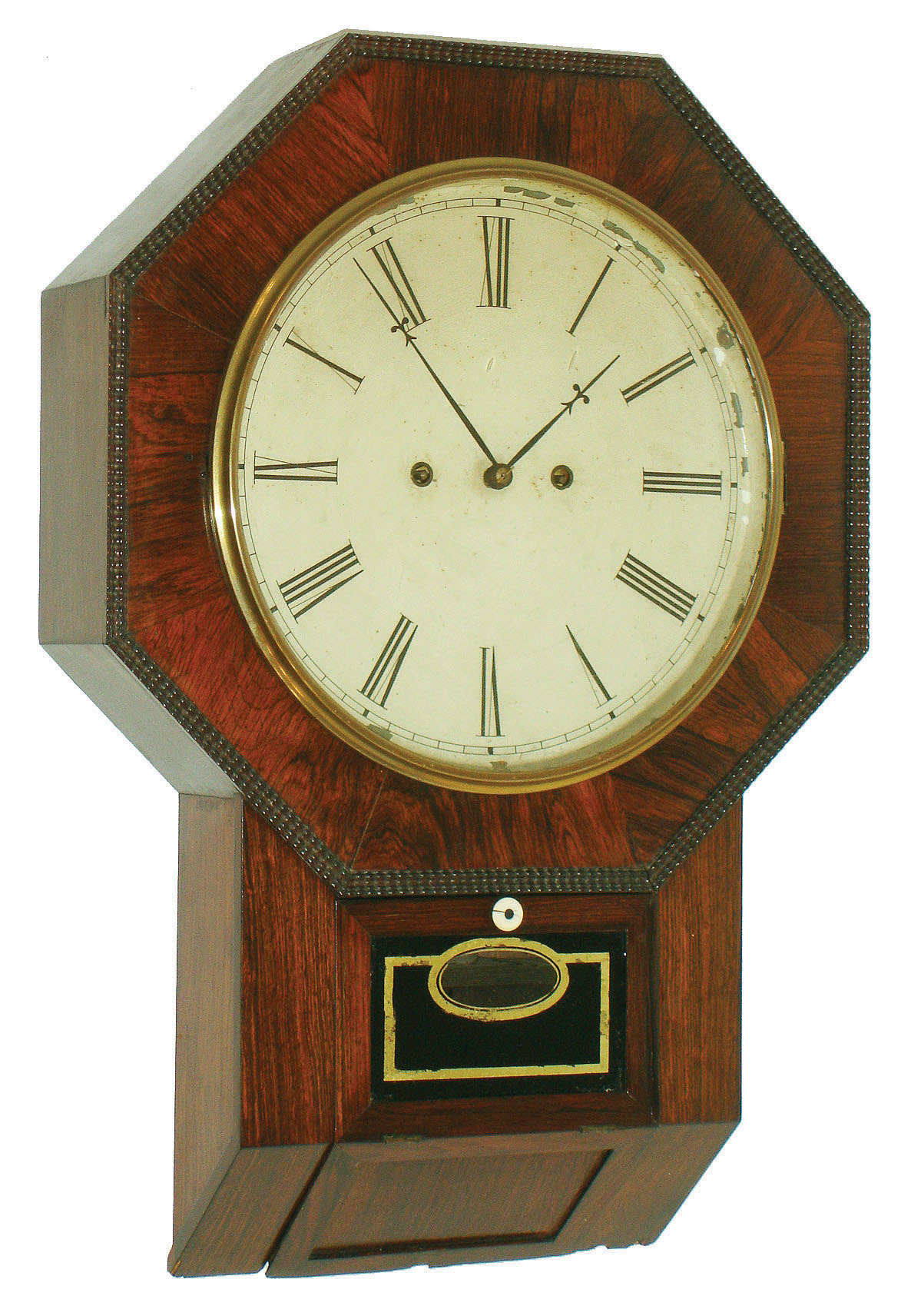 Atkins, Whiting &amp; Clock Co., Bristol, Conn., 30 day, wagon spring ripple molding wall timepiece, c1855 — Antique Clocks Price Guide