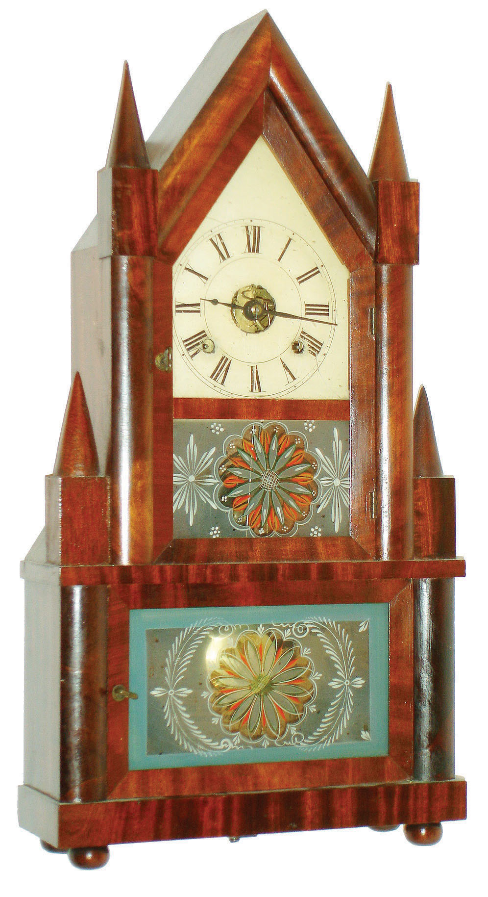 Birge &amp; Fuller., 30 hour, time and strike wagon spring steeple on frame or double steeple shelf clock, c1855. — Antique Clocks Price Guide
