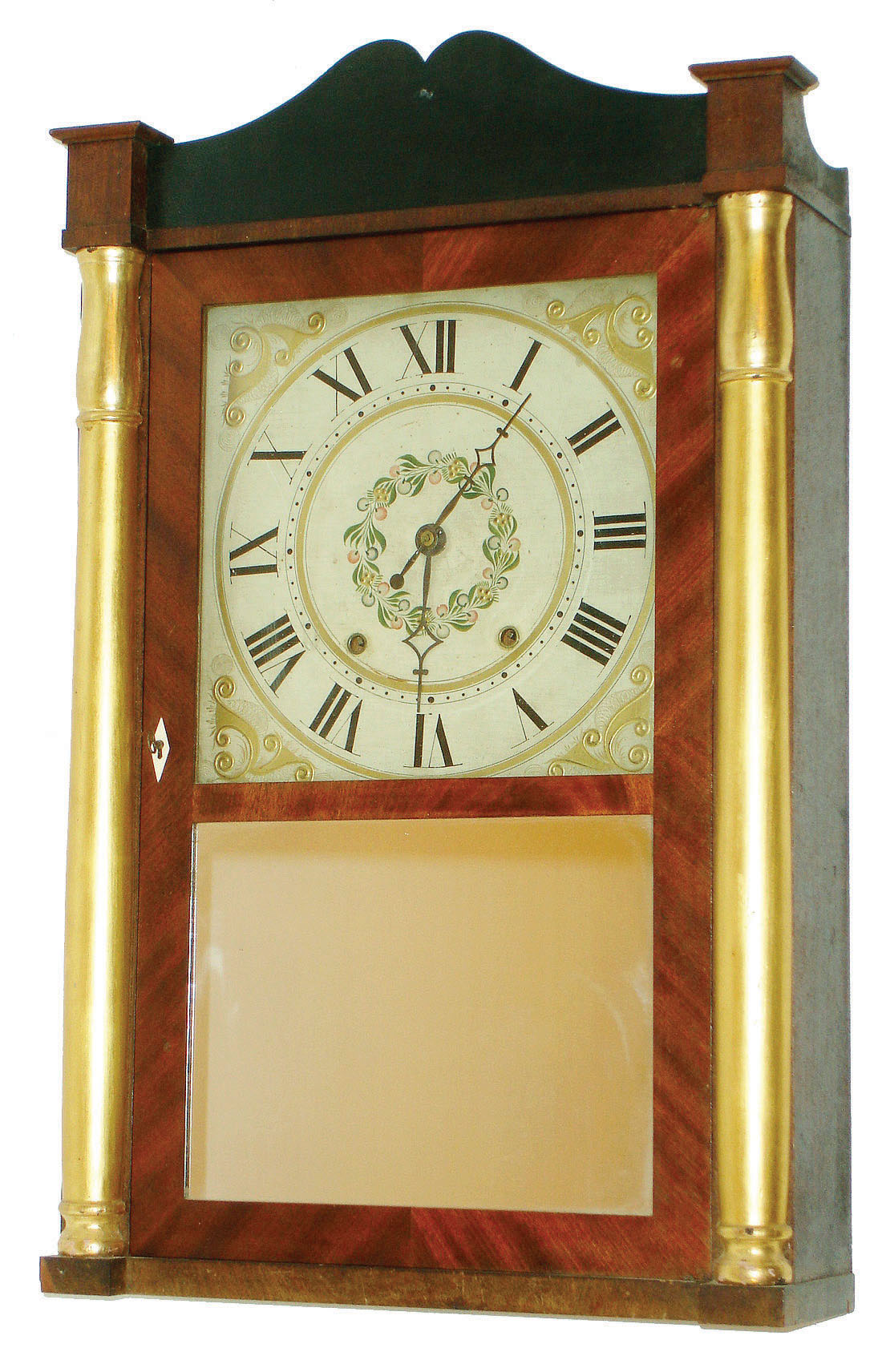 M. &amp; E. Blakeslee, Plymouth, Conn., 30 hour, time and strike wood movement half column and splat shelf clock.  c.1832 — Antique Clocks Price Guide