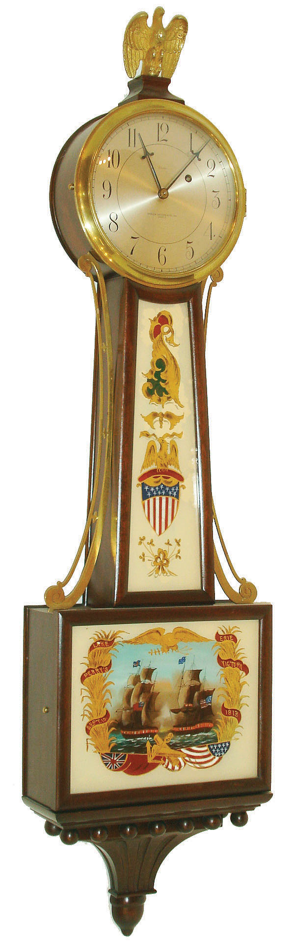 Chelsea Clock Co., Chelsea, Mass., 8 day, weight brass movement patent or banjo clock or timepiece retailed by Bigelow, Kennard &amp; Co., Boston. Serial no. 178427, c1927 — Antique Clocks Price Guide