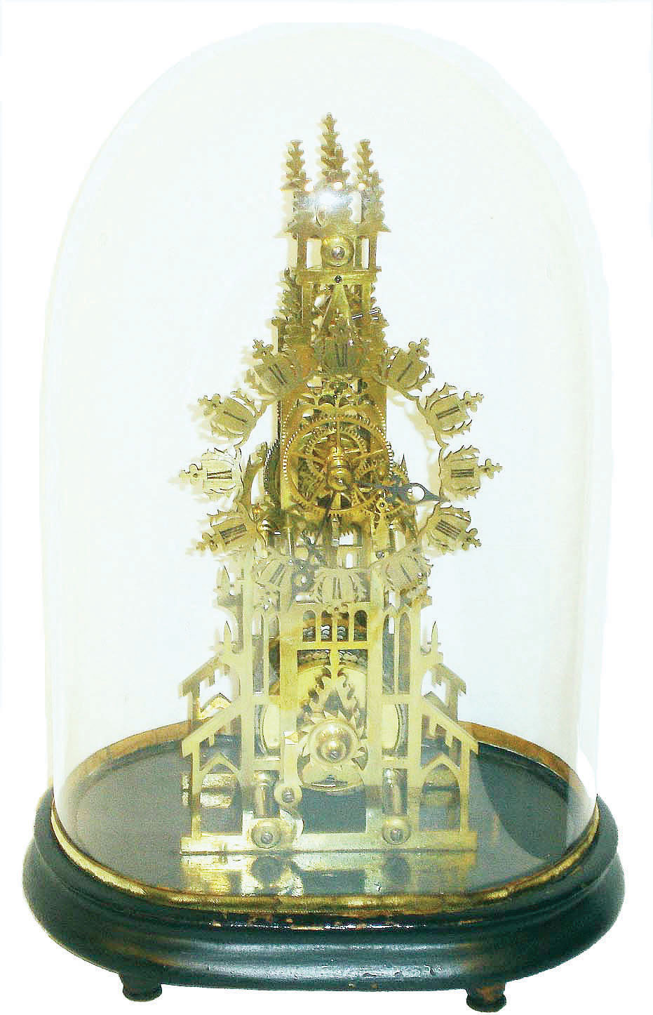 English, single fusee timepiece skeleton clock, attributed to John Smith &amp; Sons, Clerkenwell, and with an old dome and base, c1875 — Antique Clocks Price Guide