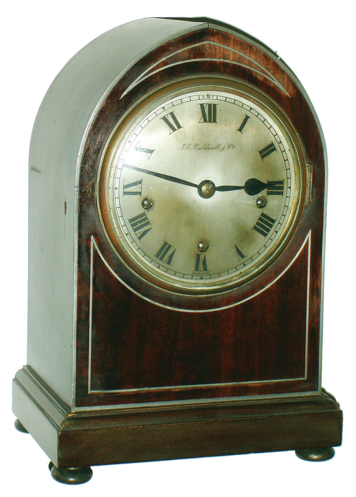 J.E. Caldwell &amp; Co., English inlaid mahogany bracket clock with Winterhalder &amp; Hofmeier German 8 day Westminster chime movement, c1900 — Antique Clocks Price Guide