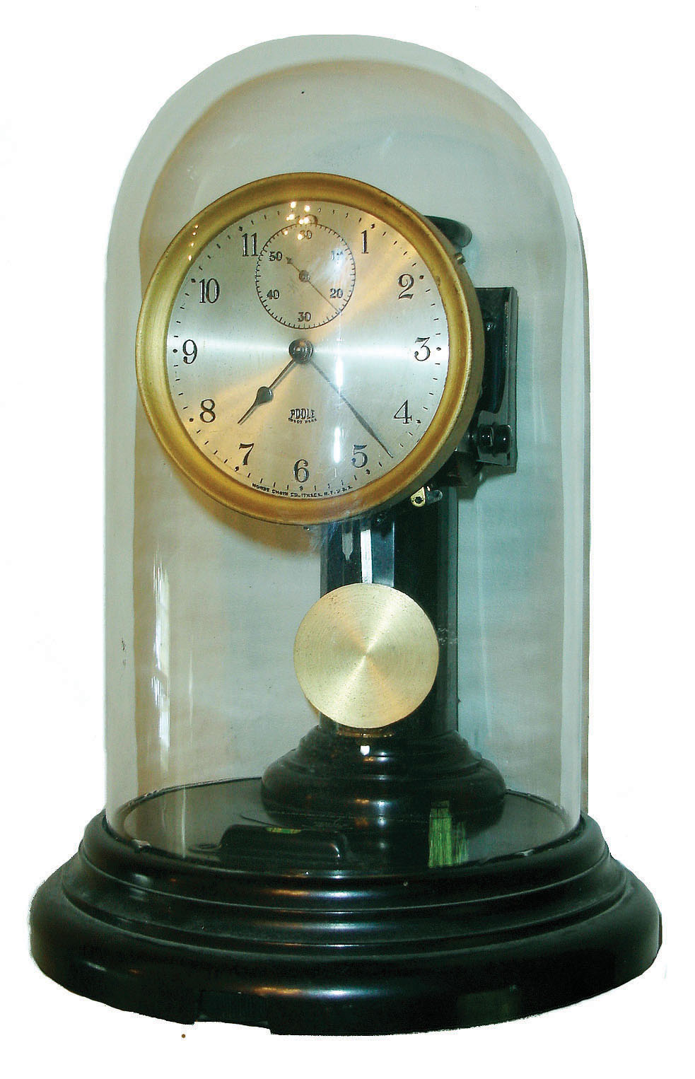 Poole Mfg Co., Ithaca, New York, "Executive" battery desk clock with molded bakelite base and glass dome, c1925 — Antique Clocks Price Guide