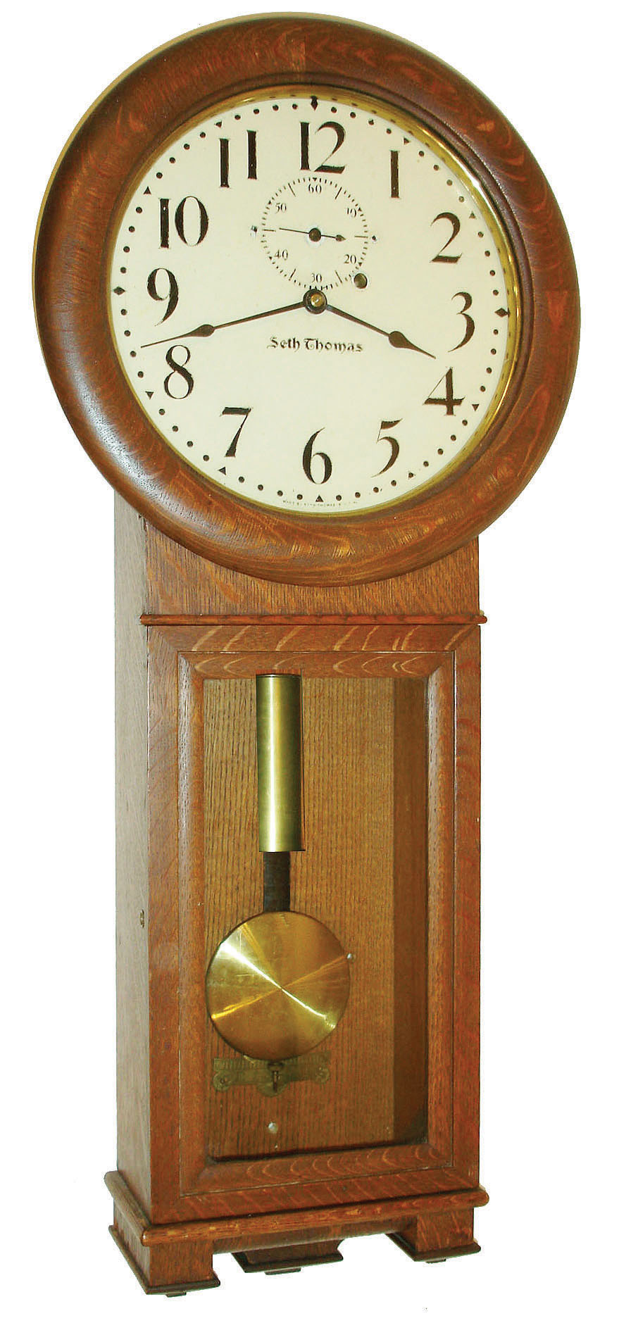 Seth Thomas Clock Co., Thomaston, Conn., "Regulator No. 2", 8 day, weight brass movement regulator clock or timepiece, c1900 — Antique Clocks Price Guide