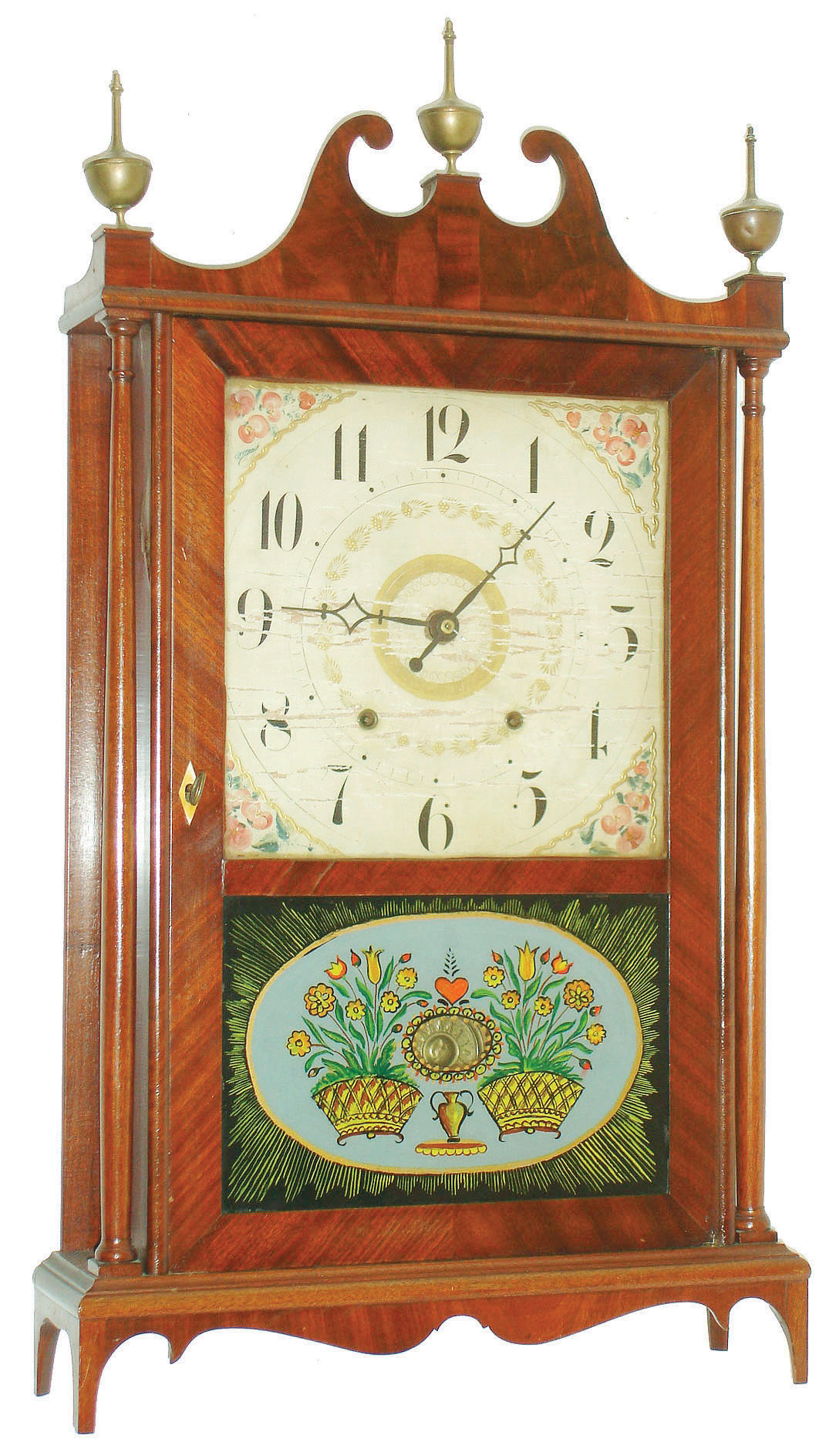 Seth Thomas, Plymouth, Conn., 30 hour, time and strike wood movement pillar &amp; scroll shelf clock, c1825 — Antique Clocks Price Guide