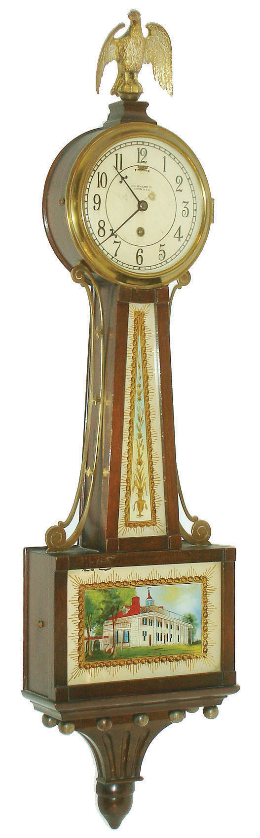Chelsea Clock Co., Chelsea, Mass., 8 day 3/4 size patent or banjo wall timepiece.  Serial no. 182186, c1927 — Antique Clocks Price Guide