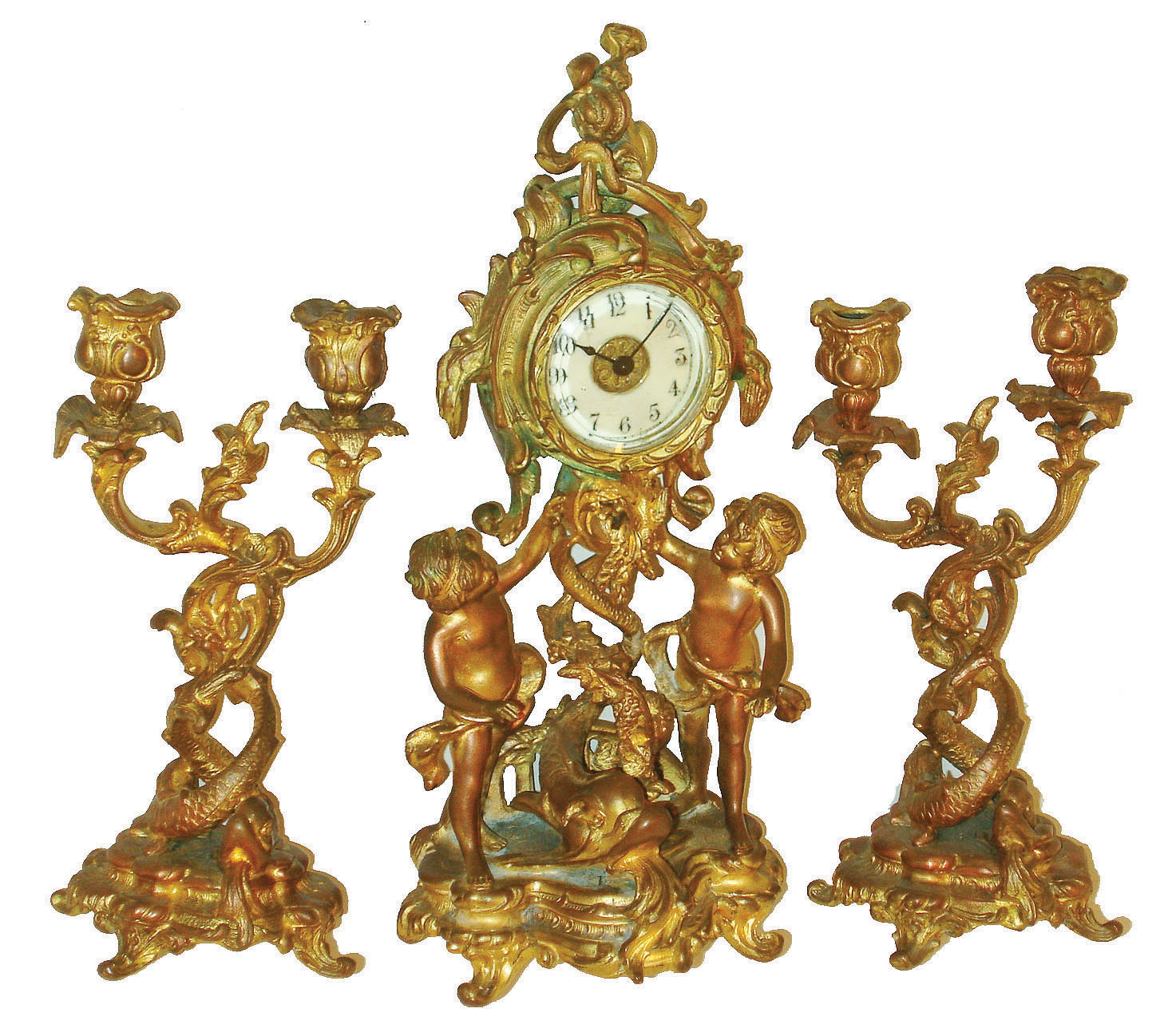 Jennings Brothers cast metal 30 hour figural novelty clock set, c1890 — Antique Clocks Price Guide