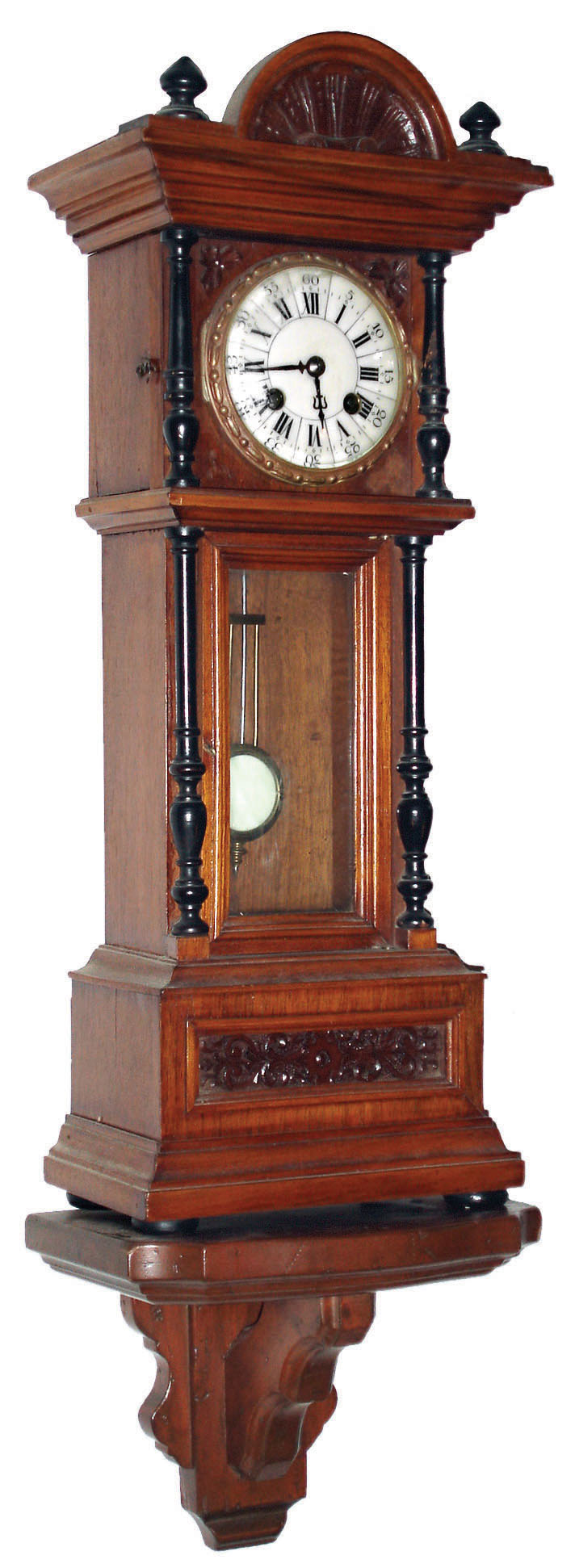 French mahogany 8 day time and strike miniature long case clock, with wall bracket, c1900 — Antique Clocks Price Guide