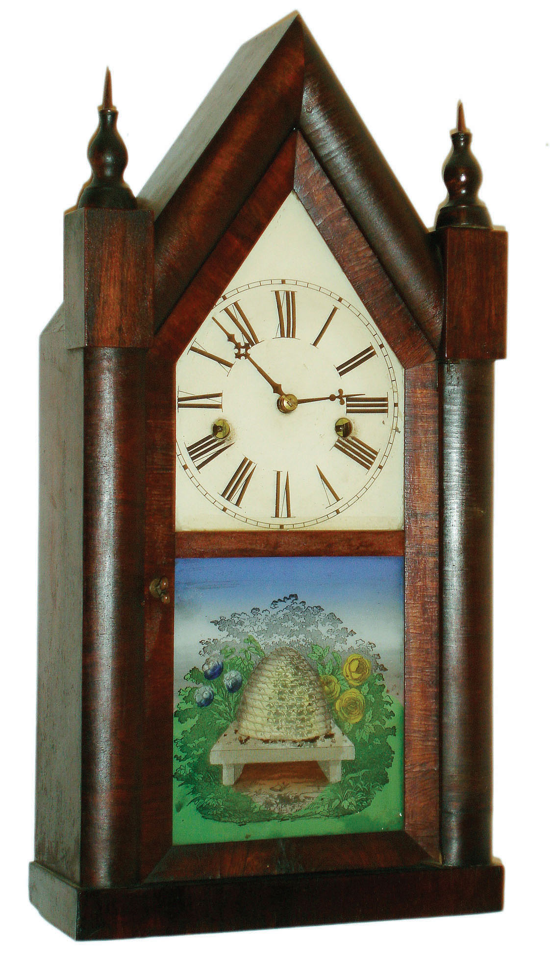 Daniel Pratt &amp; Sons, Reading and Boston,  Mass., rosewood veneer 30 hour time and strike steeple clock, c1860 — Antique Clocks Price Guide