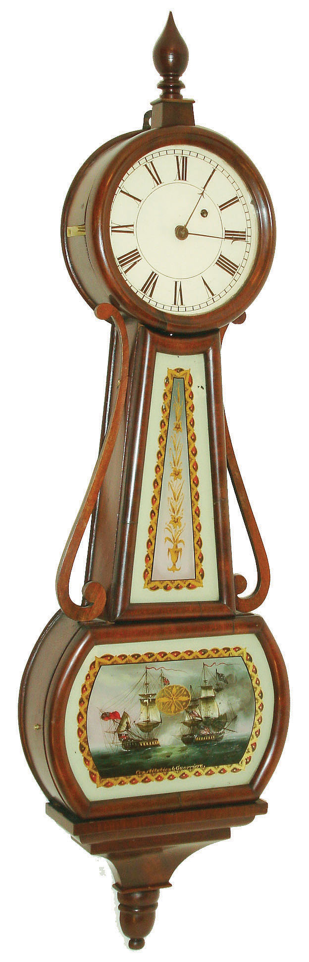 Unknown, Massachusetts, 8 day, weight brass movement banjo clock or timepiece, c1830 — Antique Clocks Price Guide
