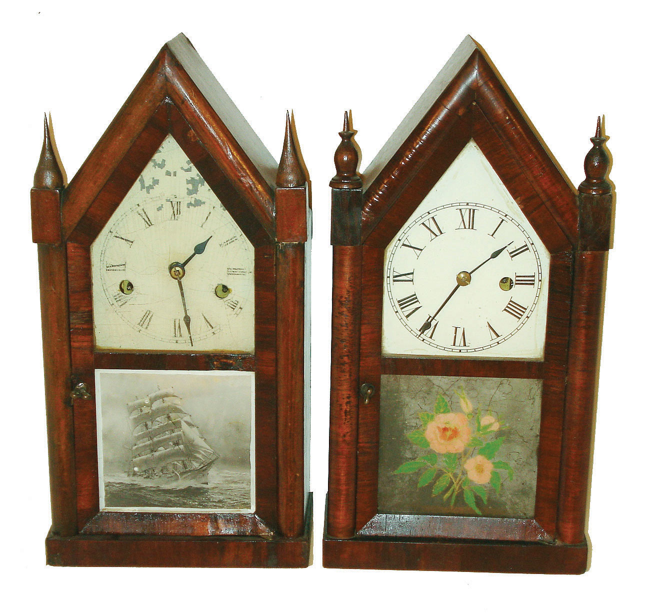 Clocks- 2 (Two) C. Jerome, (New Haven Clock Co.), New Haven, Conn miniature steeple clocks:  (1) 30 hour time steeple timepiece and (2) 30 hour time and strike steeple. — Antique Clocks Price Guide