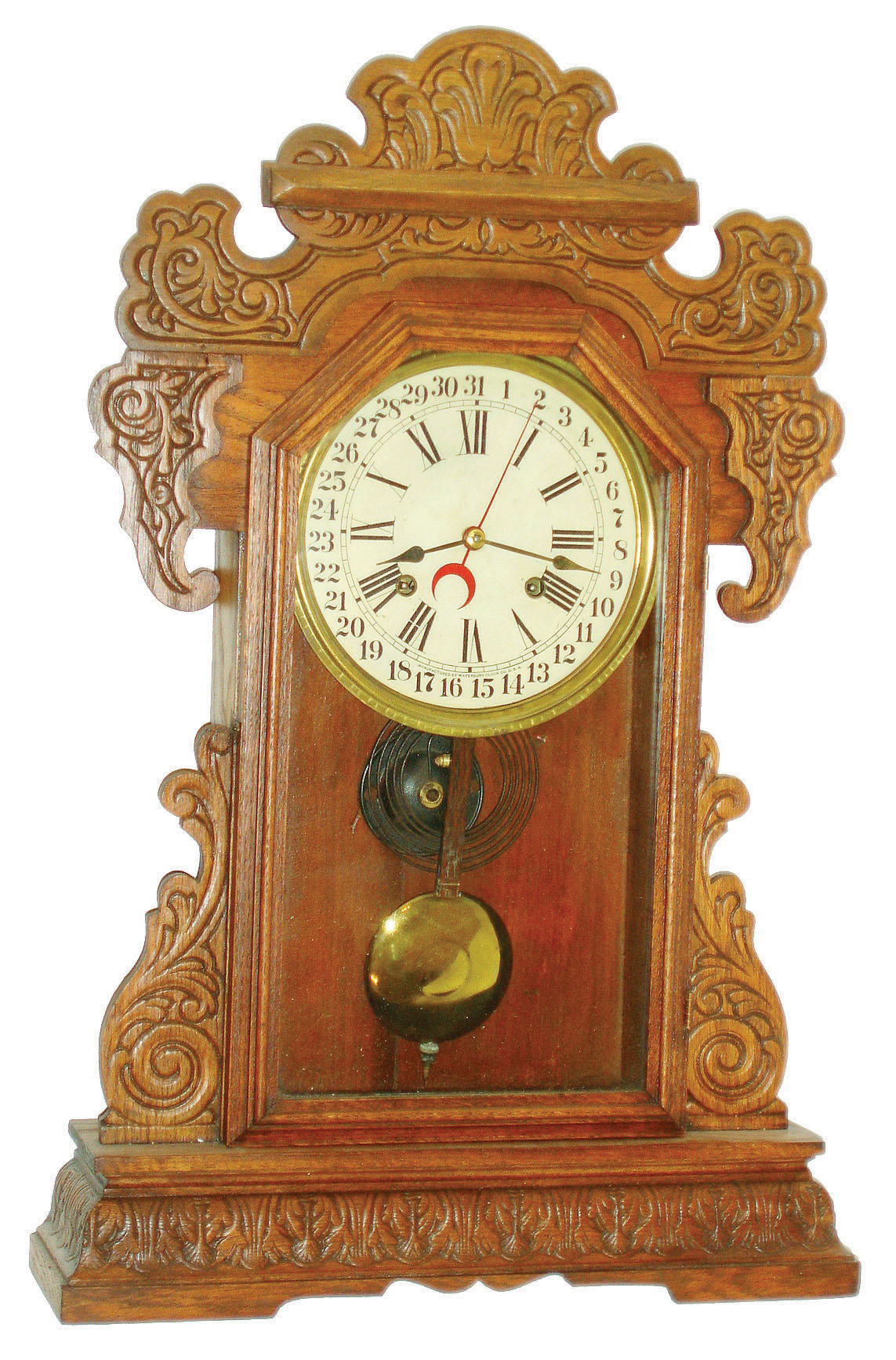 Clocks- 2 (Two) calendar clocks:  (1) Waterbury Clock Co., "Rochester", 8 day, time and strike calendar clock, c1908 and  (2) E. Ingraham &amp; Co., 8 day, time and strike calendar clock (We could not find this model in the catalog). — Antique Clocks Price Guide