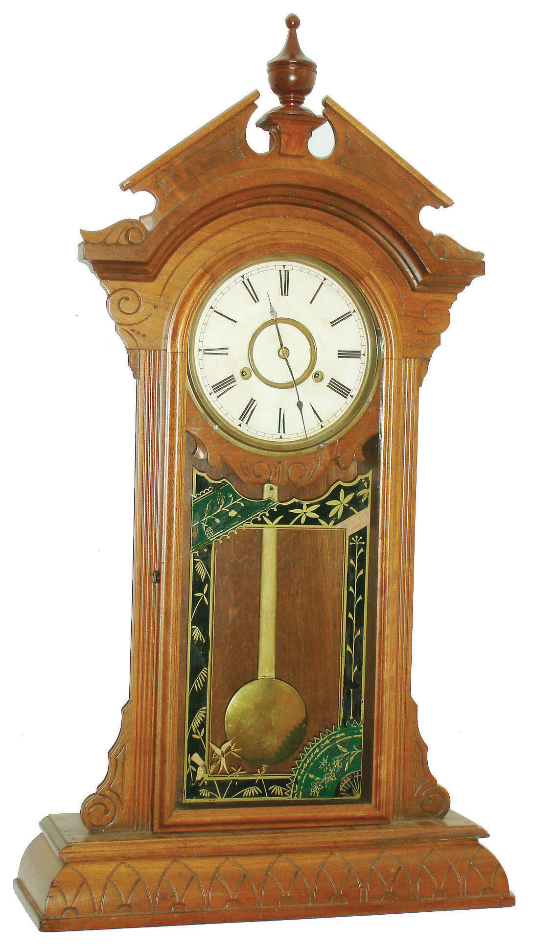 New Haven Clock Co., New Haven, Conn., "Lena", 8 day, time and strike walnut shelf clock, c1881 — Antique Clocks Price Guide